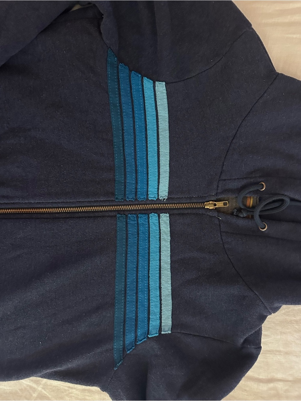Aviator Nation Navy Zip Hoodie with Blue Stripe Panels - Picture 4 of 5